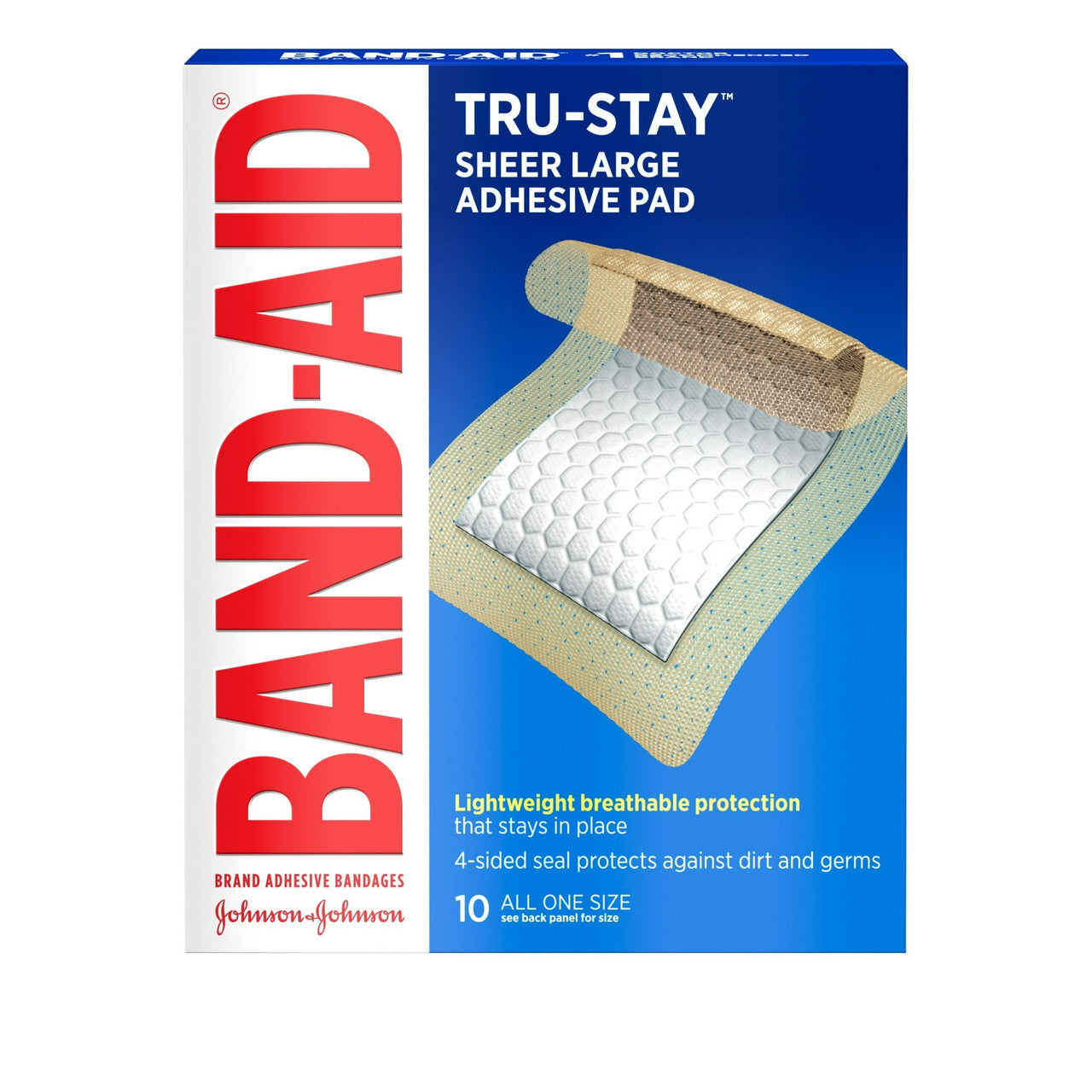 Johnson And Johnson Band-Aid Adhesive Pads, Adhesive Bandages Large - 10 Ea
